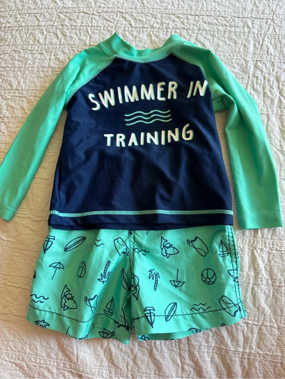 Carter's Navy & Mint Green Kids Swim Set bundle
